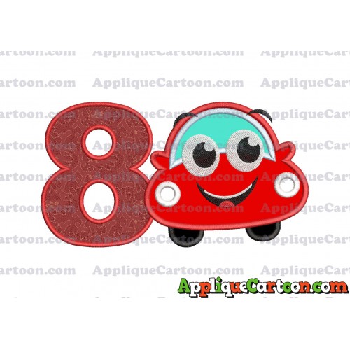 Happy Car Applique Embroidery Design Birthday Number 8