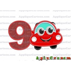 Happy Car Applique Embroidery Design Birthday Number 9