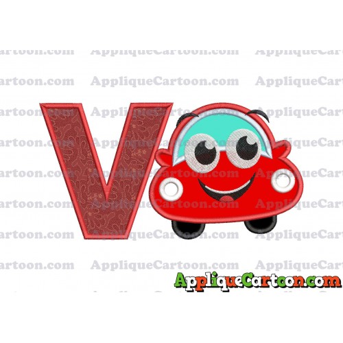Happy Car Applique Embroidery Design With Alphabet V
