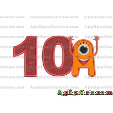 Happy Monster Applique Embroidery Design Birthday Number 10