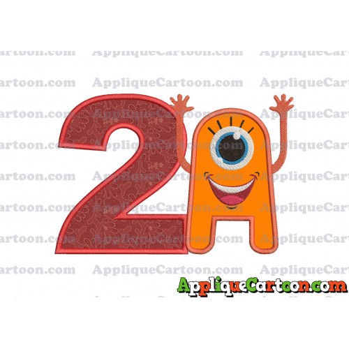 Happy Monster Applique Embroidery Design Birthday Number 2