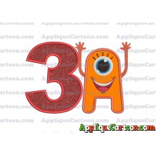 Happy Monster Applique Embroidery Design Birthday Number 3