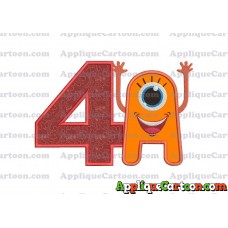 Happy Monster Applique Embroidery Design Birthday Number 4