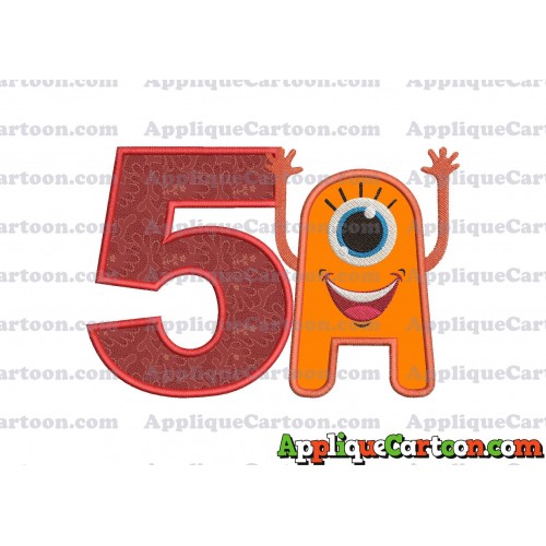 Happy Monster Applique Embroidery Design Birthday Number 5