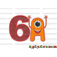 Happy Monster Applique Embroidery Design Birthday Number 6