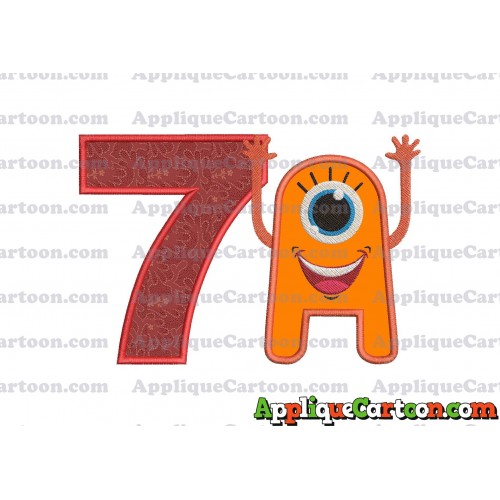 Happy Monster Applique Embroidery Design Birthday Number 7