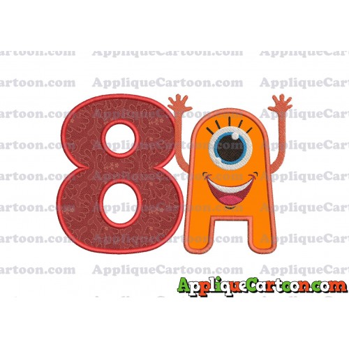 Happy Monster Applique Embroidery Design Birthday Number 8