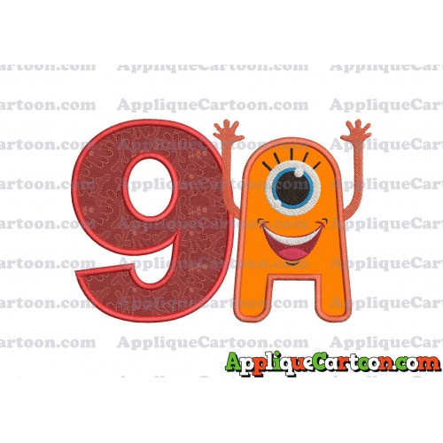 Happy Monster Applique Embroidery Design Birthday Number 9