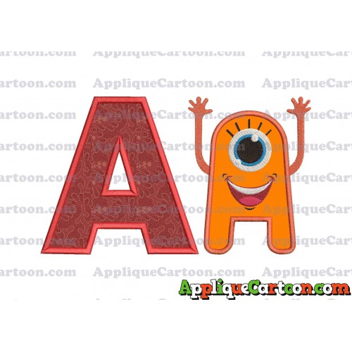 Happy Monster Applique Embroidery Design With Alphabet A
