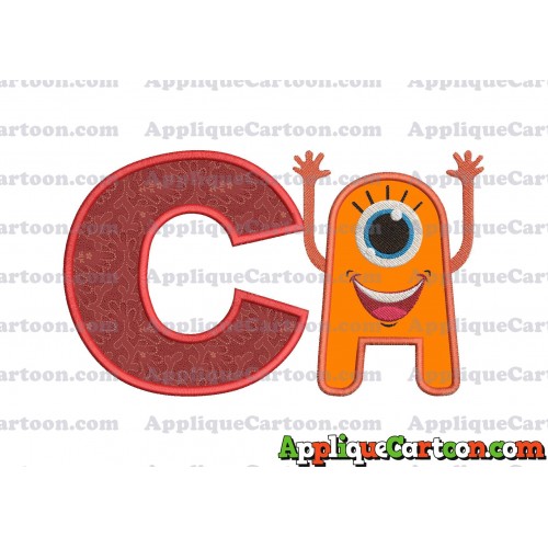 Happy Monster Applique Embroidery Design With Alphabet C