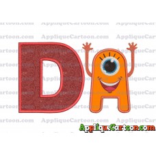 Happy Monster Applique Embroidery Design With Alphabet D