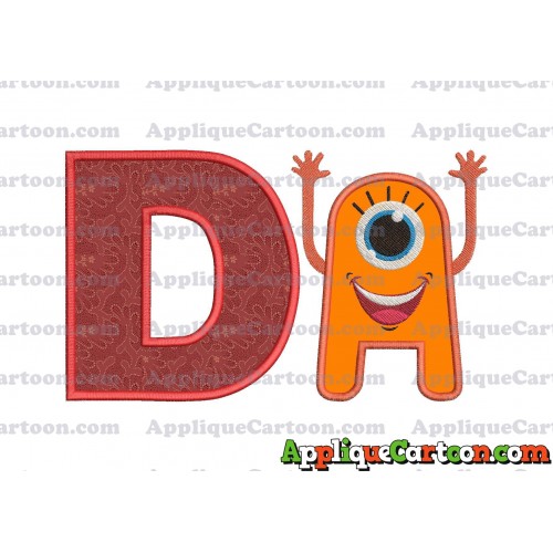 Happy Monster Applique Embroidery Design With Alphabet D