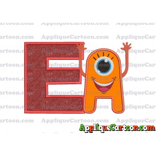 Happy Monster Applique Embroidery Design With Alphabet E