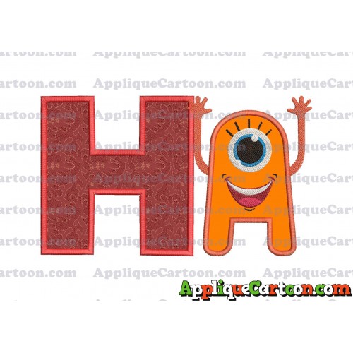 Happy Monster Applique Embroidery Design With Alphabet H