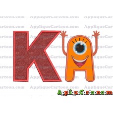Happy Monster Applique Embroidery Design With Alphabet K