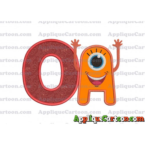 Happy Monster Applique Embroidery Design With Alphabet O