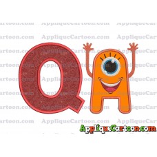 Happy Monster Applique Embroidery Design With Alphabet Q