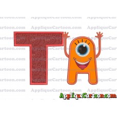 Happy Monster Applique Embroidery Design With Alphabet T