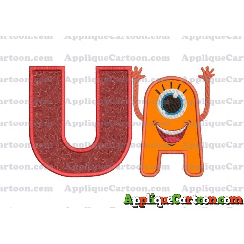 Happy Monster Applique Embroidery Design With Alphabet U
