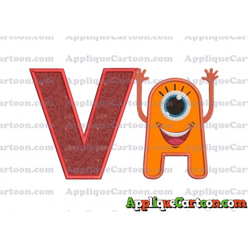Happy Monster Applique Embroidery Design With Alphabet V
