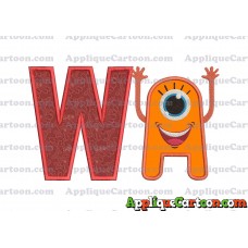 Happy Monster Applique Embroidery Design With Alphabet W