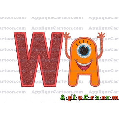 Happy Monster Applique Embroidery Design With Alphabet W