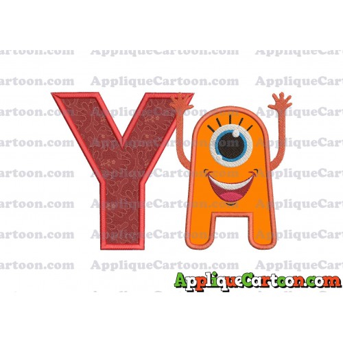 Happy Monster Applique Embroidery Design With Alphabet Y