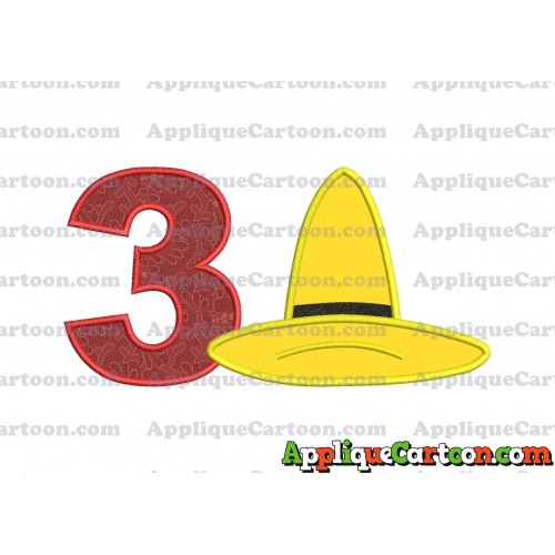 Hat Curious George Applique Embroidery Design Birthday Number 3