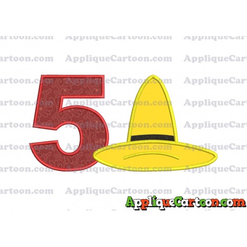Hat Curious George Applique Embroidery Design Birthday Number 5