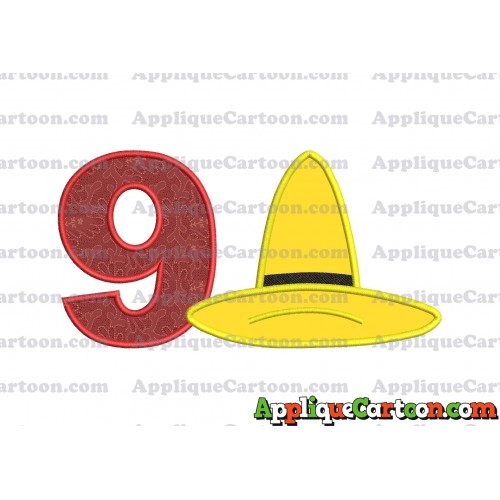 Hat Curious George Applique Embroidery Design Birthday Number 9