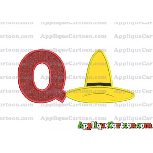 Hat Curious George Applique Embroidery Design With Alphabet Q