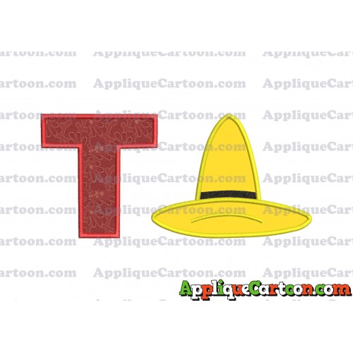 Hat Curious George Applique Embroidery Design With Alphabet T