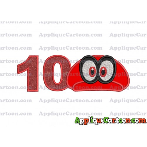 Hat Super Mario Odyssey Applique 01 Embroidery Design Birthday Number 10
