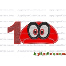 Hat Super Mario Odyssey Applique 01 Embroidery Design Birthday Number 1