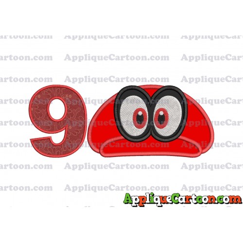 Hat Super Mario Odyssey Applique 01 Embroidery Design Birthday Number 9