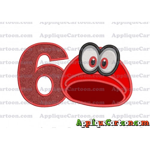 Hat Super Mario Odyssey Applique 03 Embroidery Design Birthday Number 6