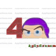 Head Buzz Lightyear Toy Story Applique Embroidery Design Birthday Number 4