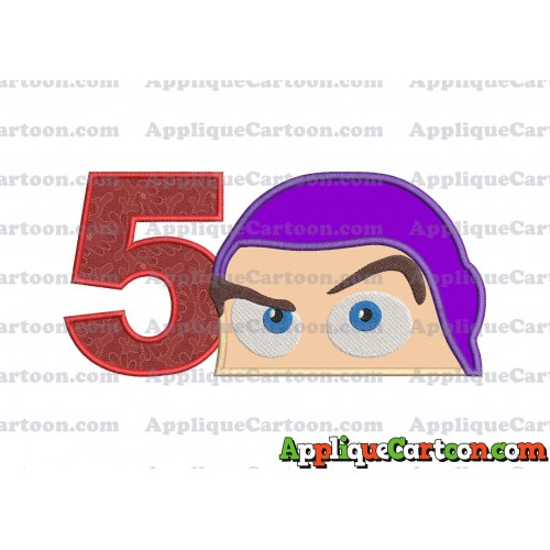 Head Buzz Lightyear Toy Story Applique Embroidery Design Birthday Number 5