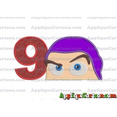 Head Buzz Lightyear Toy Story Applique Embroidery Design Birthday Number 9