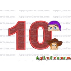 Head Buzz Lightyear and Sheriff Woody Toy Story Applique Embroidery Design Birthday Number 10