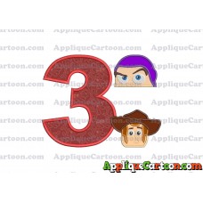Head Buzz Lightyear and Sheriff Woody Toy Story Applique Embroidery Design Birthday Number 3