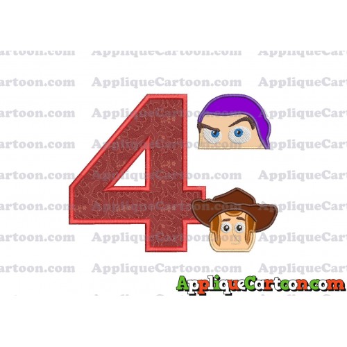 Head Buzz Lightyear and Sheriff Woody Toy Story Applique Embroidery Design Birthday Number 4