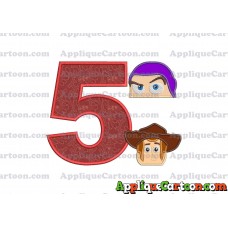 Head Buzz Lightyear and Sheriff Woody Toy Story Applique Embroidery Design Birthday Number 5