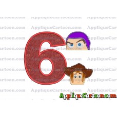 Head Buzz Lightyear and Sheriff Woody Toy Story Applique Embroidery Design Birthday Number 6