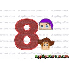 Head Buzz Lightyear and Sheriff Woody Toy Story Applique Embroidery Design Birthday Number 8