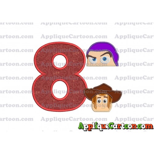 Head Buzz Lightyear and Sheriff Woody Toy Story Applique Embroidery Design Birthday Number 8