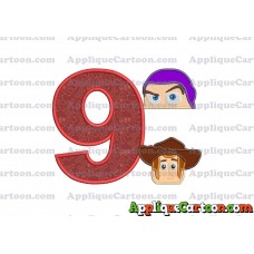 Head Buzz Lightyear and Sheriff Woody Toy Story Applique Embroidery Design Birthday Number 9