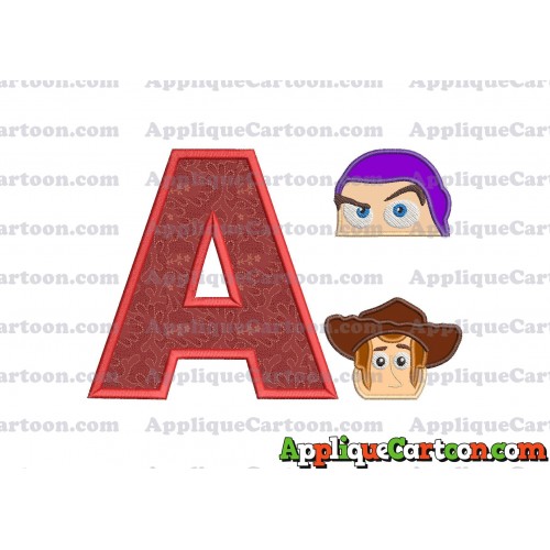 Head Buzz Lightyear and Sheriff Woody Toy Story Applique Embroidery Design With Alphabet A