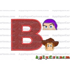 Head Buzz Lightyear and Sheriff Woody Toy Story Applique Embroidery Design With Alphabet B