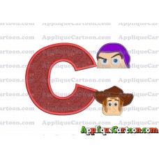 Head Buzz Lightyear and Sheriff Woody Toy Story Applique Embroidery Design With Alphabet C